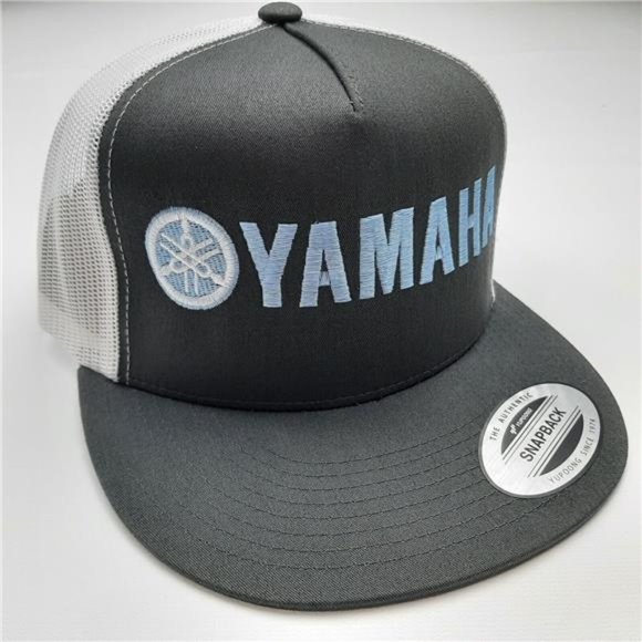 Yamaha Racing Flat Bill Cap Hat Trucker Mesh Snapback Gray White Tuning Fork MX main image 4